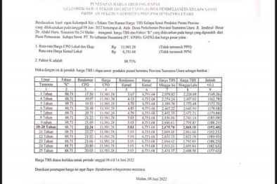 Periode 8-16 Juni, Harga Sawit Sumut Turun Rp192,48/Kg
