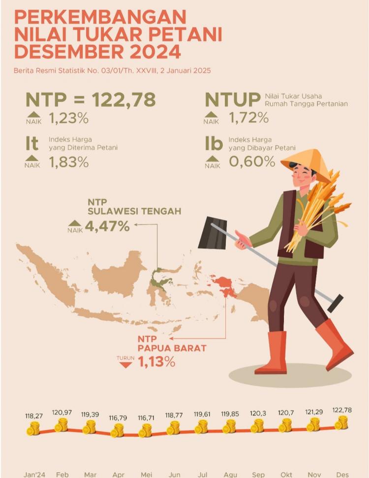 Naik, Nilai Tukar Petani Nasional Desember 2024 Capai 122,78