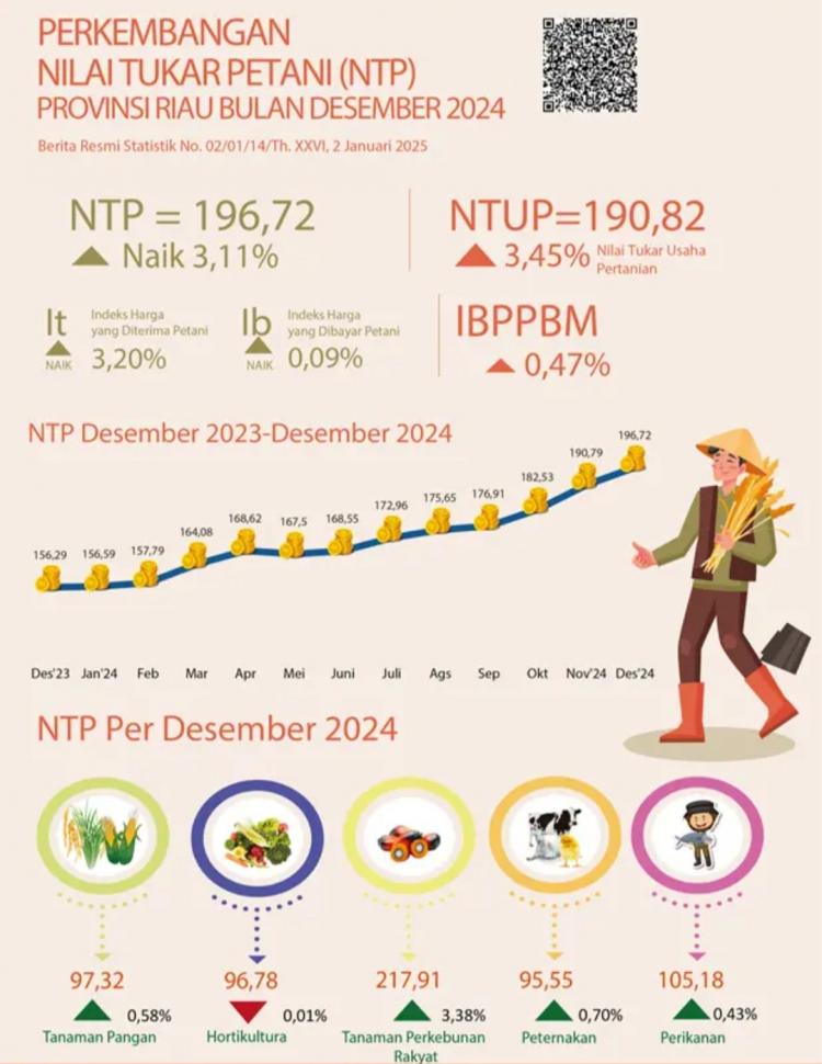 Ditopang Komoditas Perkebunan Rakyat, NTP Riau Desember 2024 Melambung