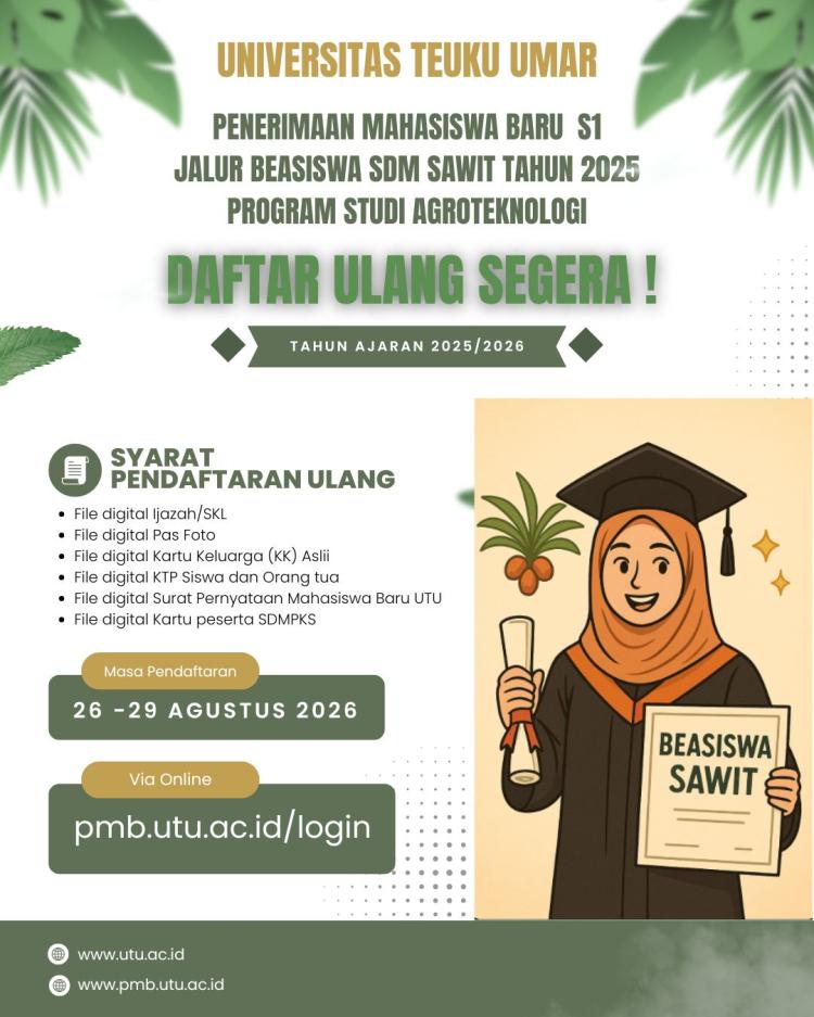 Penerima Beasiswa Sawit Diminta Segera Daftar Ulang Secara Online ke UTU