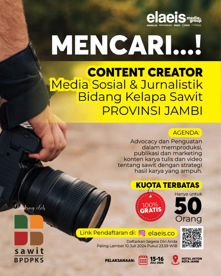 Gandeng BPDPKS, Elaeis Media Group Bikin Pelatihan Soal Sawit untuk Content Creator di Jambi