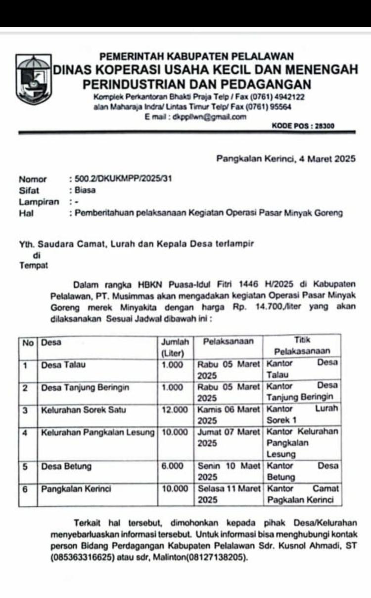 PT MM Siapkan 40.000 Liter MINYAKITA Murah untuk Masyarakat Pelalawan