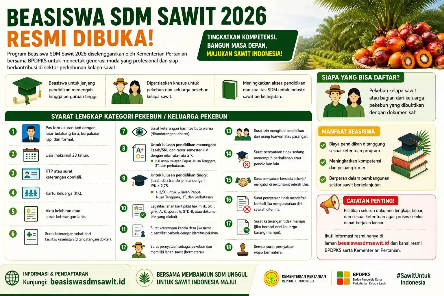 Beasiswa SDM Sawit 2026 Resmi Dibuka, Ini Syarat Lengkap untuk Keluarga Pekebun